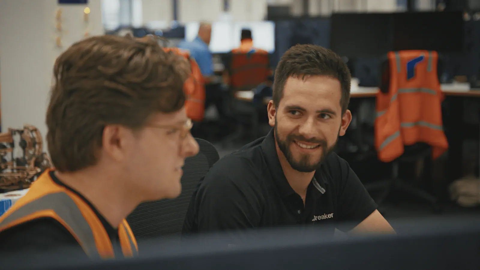 Lachlan Watson of Rheinmetall Defence Australia and Vanja Videnovic of Breaker at Rheinmetall Defence Australia's headquarters.